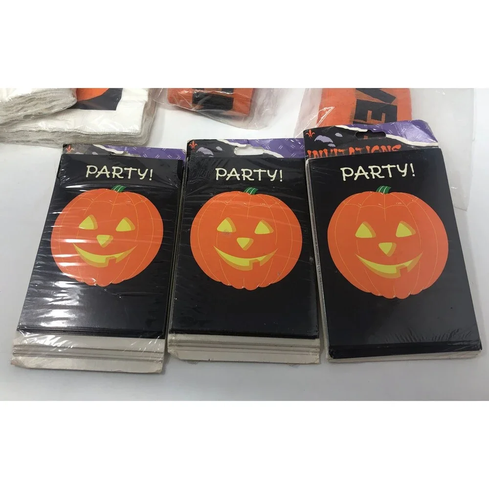 Vintage Gibson Greetings Halloween Party Supplies USA Pumpkin Invitations Plates